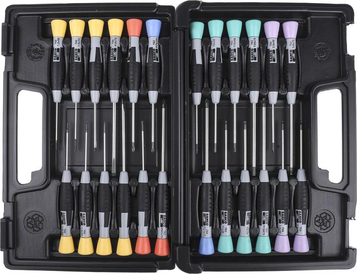 Actual product image Bahco Screwdriver set for slotted, Phillips, TORX and hexagon head screws with precision handle - 24 (Cross recess, Pin-torx, Port, Pozidriv cross recess (PZ))
