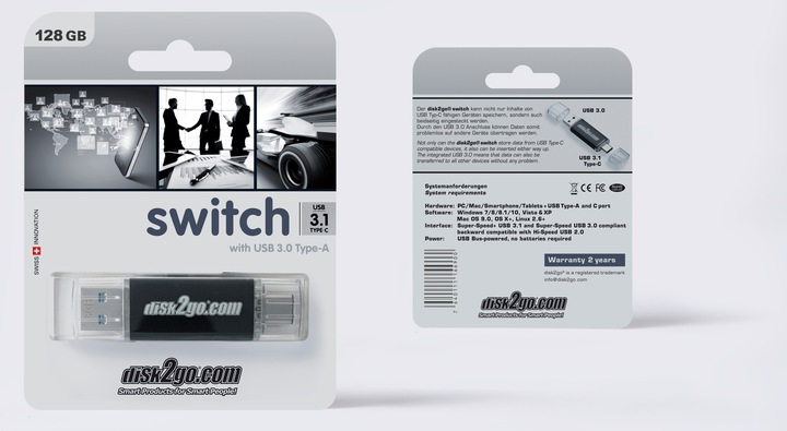 Produktbild Disk2go Switch (128 GB, USB-A, USB-C, USB 3.0)