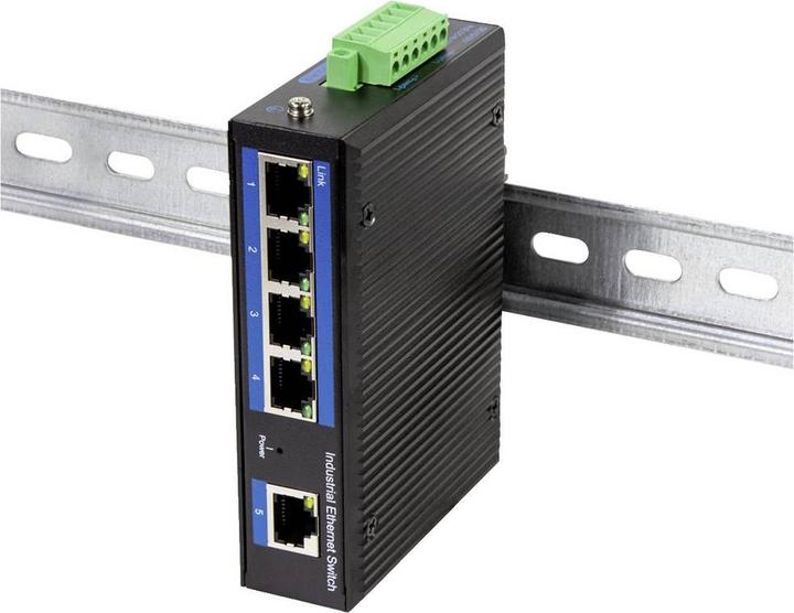 Actual product image LogiLink NS200P Industrial Fast Ethernet Switch 5-Port 10/100 Mbps with PoE DIN Rail Mounting (5 ports)