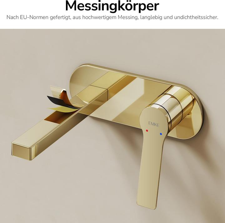 Produktbild Emke Wasserhahn Bad, Messing Champagnergold, Mischbatterie Waschbecken, Küchenarmatur mit Luftsprudler, K