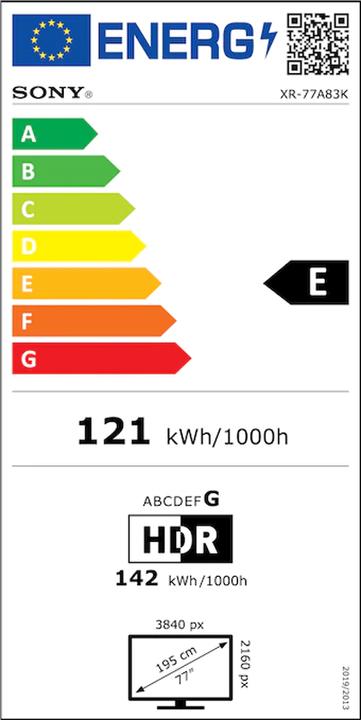 Energie-Label Sony XR-77A83K (77", A80K, OLED, UHD, 2022)