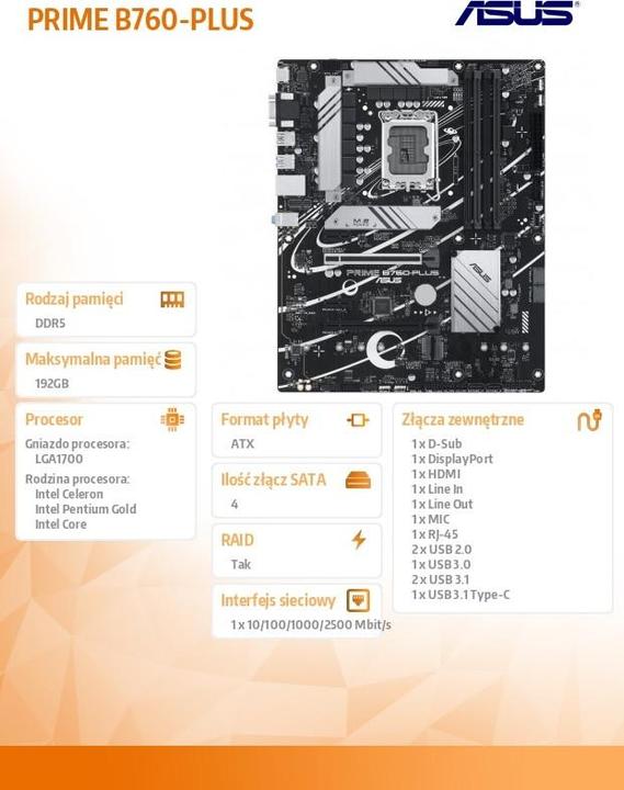 Actual product image ASUS Prime B760-PLUS (LGA 1700, Intel B760, ATX)