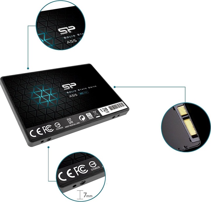 Actual product image Silicon Power A55 128 GB, SSD form factor 2.5", SSD interface SATA, write speed 420 MB (128 GB, 2.5")