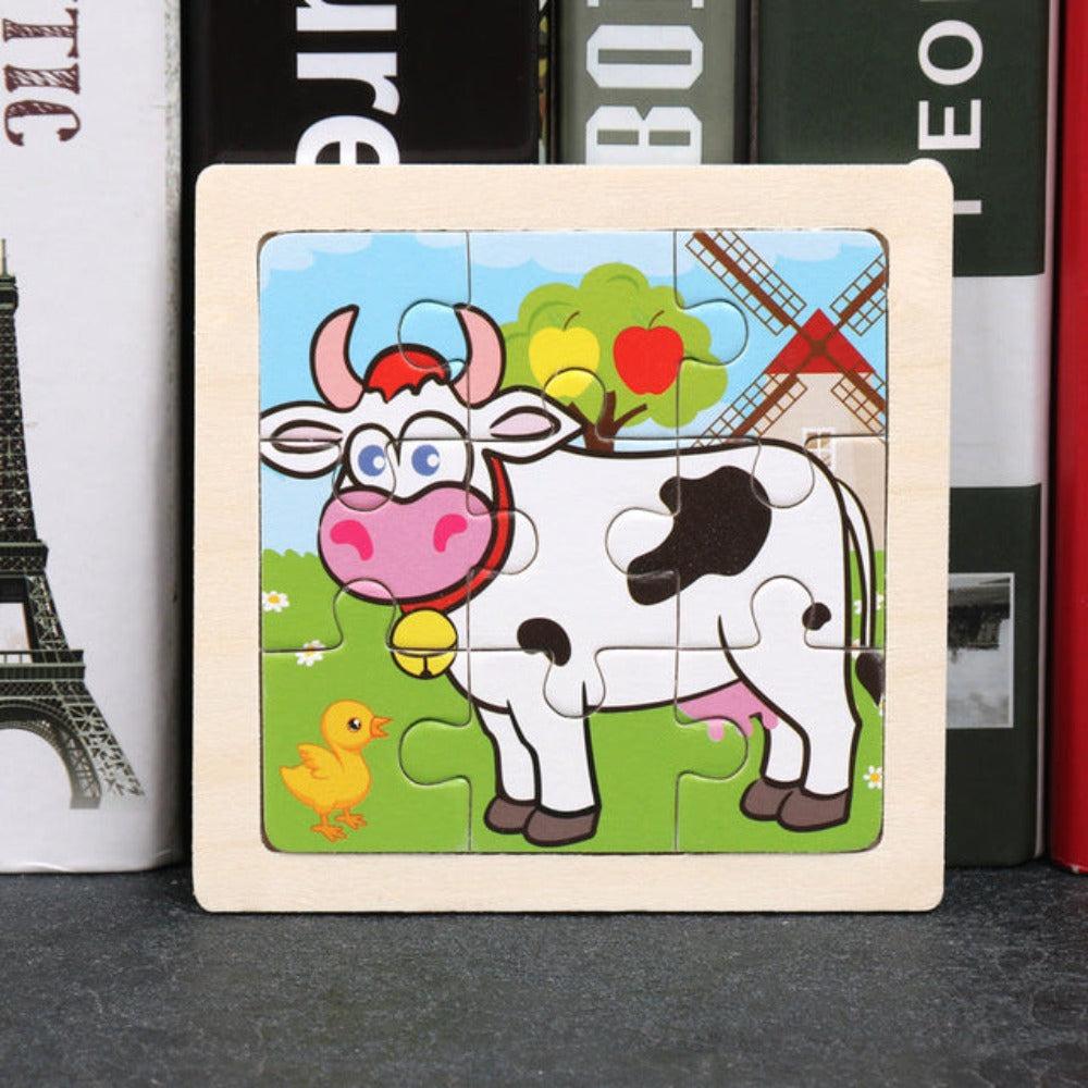 Tinisu Kinder Baby Holz Puzzle Cartoon Kuh 9 Teile Puzzle