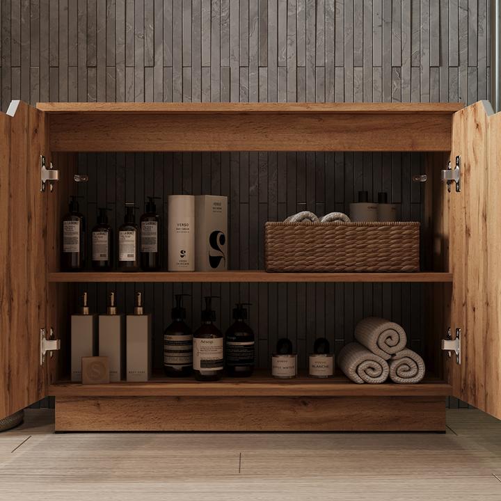 Actual product image Vicco Waschbeckenunterschrank Lotta, Eiche/Grau mit Kachelstruktur, 79.6 x 62.1 cm mit 2 Türen (79.60 x 32 x 62.10 cm)