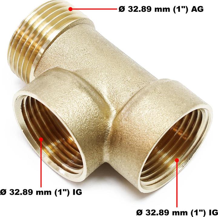 Produktbild Wiltec 3-Wege T -Verteiler Messing 3xDN25 1" Anschluss Hauswasserwerk und Membrankessel