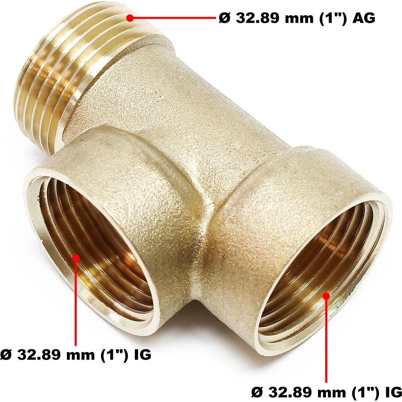 Thumbnail - Wiltec 3-Wege T -Verteiler Messing 3xDN25 1" Anschluss Hauswasserwerk und Membrankessel, Aquariumtechnik