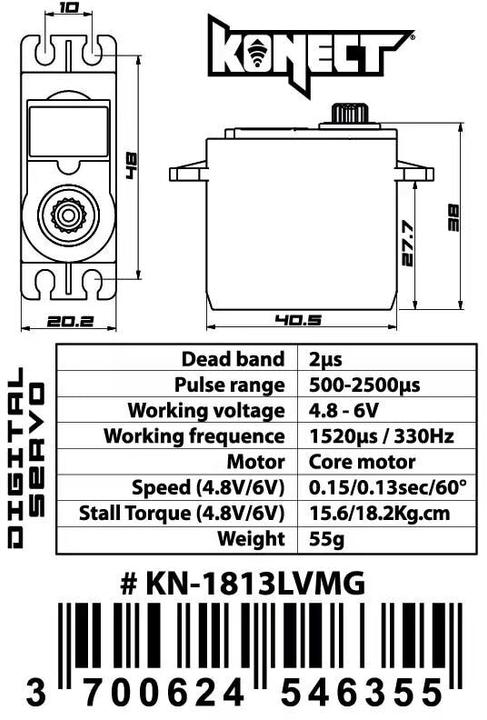 Immagine prodotto Konect Servo standard 1813LVMG 18,2 kg, 0,13 s, digitale