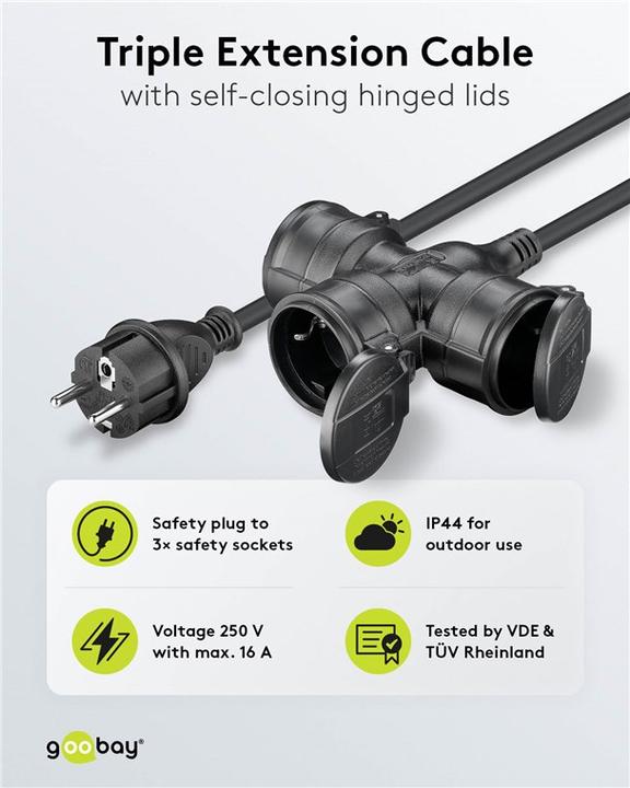 Actual product image Goobay Triple outdoor extension cable, 25 m, black (25 m, CEE 7/7)