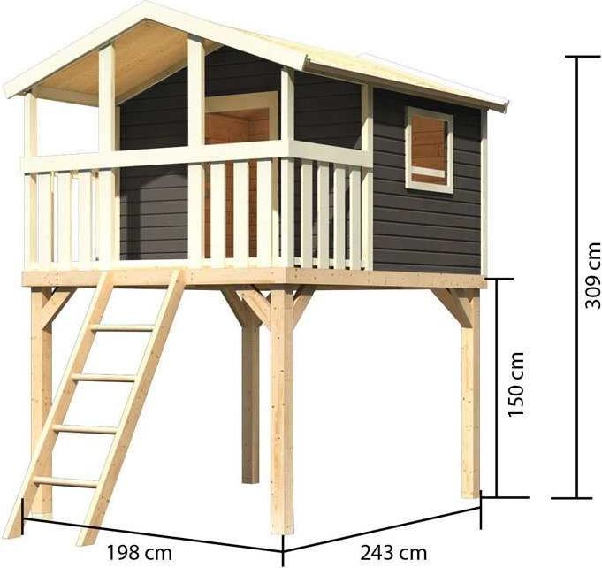Produktbild Akubi Karibu Stelzenhaus "Benjamin" SET aus nordischer Fichte, naturbelassen mit Sandkasten, Rutsche 3m b