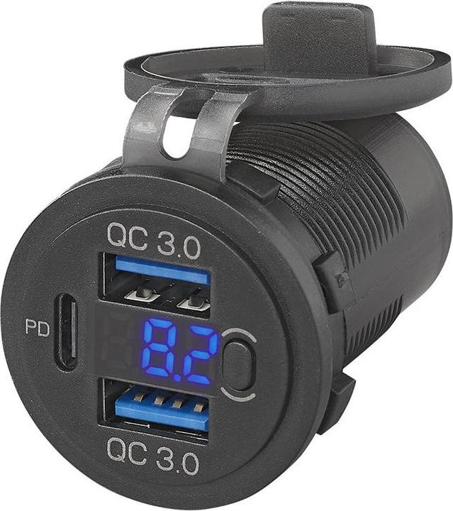 Actual product image ProPlus Triple USB built-in socket outlet with 2x type A and 1x type C + voltmeter