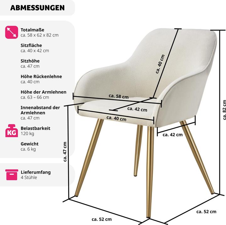 Actual product image tectake ChairMarilyn,corduroylook,upholstered