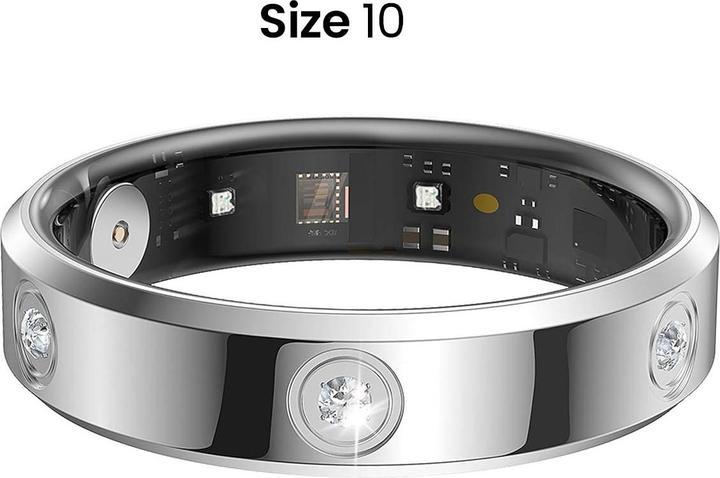 Actual product image Avizar Smart Ring Grösse 10 Venus Strass mit Ladeetui (10, Silver)