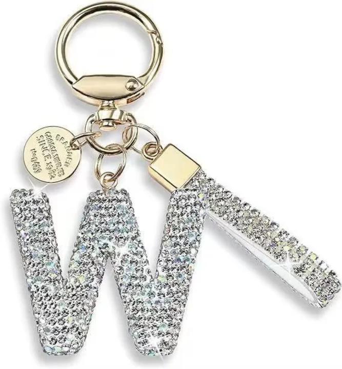 Actual product image Swissdetector Keyring with initial - W - Strass - Glitter - Silver