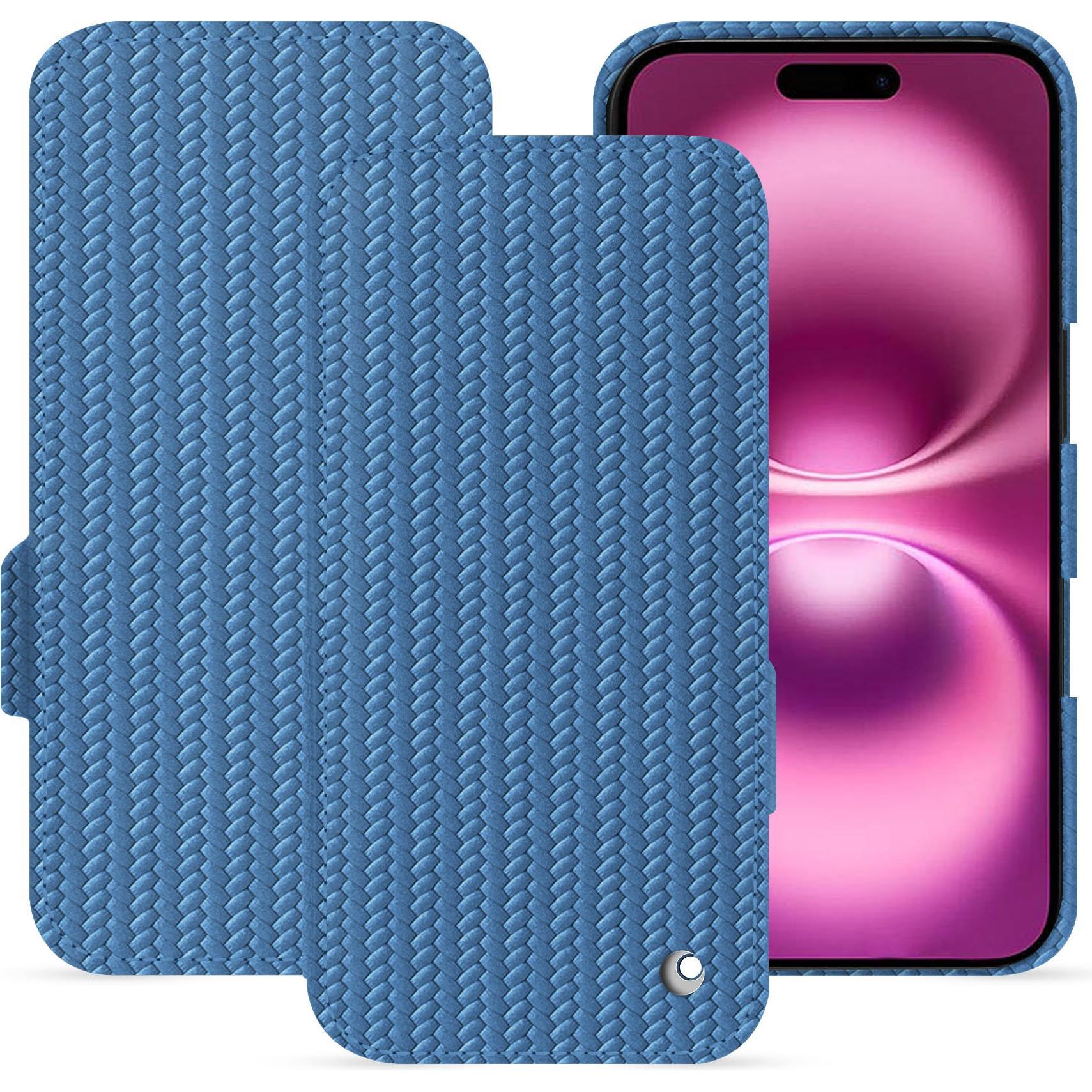 Noreve Lederschutzhülle horizontal (Apple iPhone 16 Plus), Smartphone Hülle, Blau