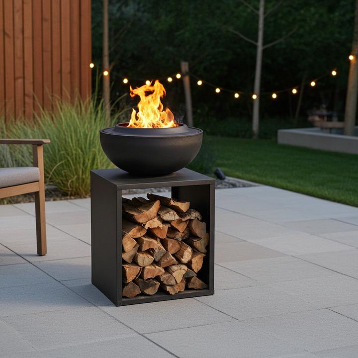 Eden Outdoor Hochwertige 2-in-1 Feuerschale mit Grillfunktion und Holzfach, raucharm (51.50 cm)