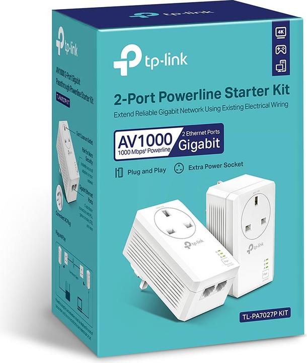 Immagine prodotto TP-Link TL-PA7027P KIT AV1000 2-Port Gigabit Passthrough Powerline Starter Kit (1000 Mbit/s)