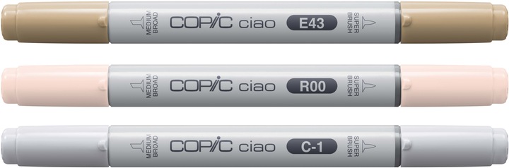 Produktbild Copic CIAO - Marker (C-1 Cool Gray No.1, E43 Dull Ivory, R00 Pinkish White, 6 mm, 3 x)