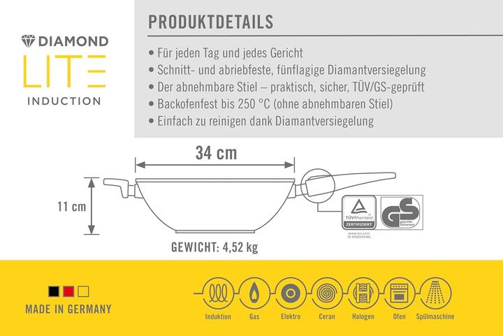 Produktbild Woll Diamond Lite Guss-Wok-und Rührpfanne mit Deckel Ø 34 cm (Gusseisen, 34 x 11 cm)