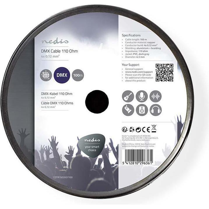 Thumbnail - Nedis DMX Kabel 110 Ohm 20 x 0.12 mm 100.0 m rund PVC Dunkelgrau Rolle (100 m), Audio Kabel