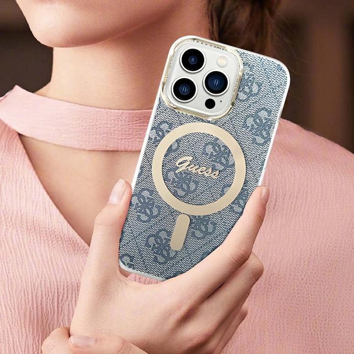 Produktbild Guess Zestaw GUBPP14LH4EACSB Case+ Charger iPhone 14 Pro 6,1" niebieski/blue hard case 4G Print MagS (Apple iPhone 14 Pro)