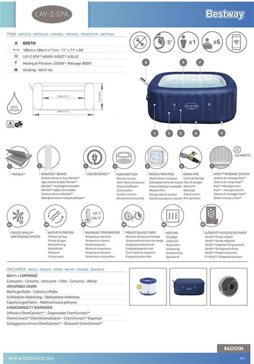 Produktbild Bestway Lay-Z-Spa Hawaii MaxHold EnergySense (6 Personen)