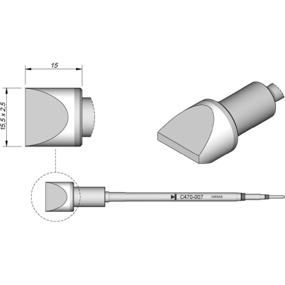 JBC Lötspitze Serie C470, Meisselform, C470007/15,5 x 2,5 mm, gerade, Lötgerät Zubehör