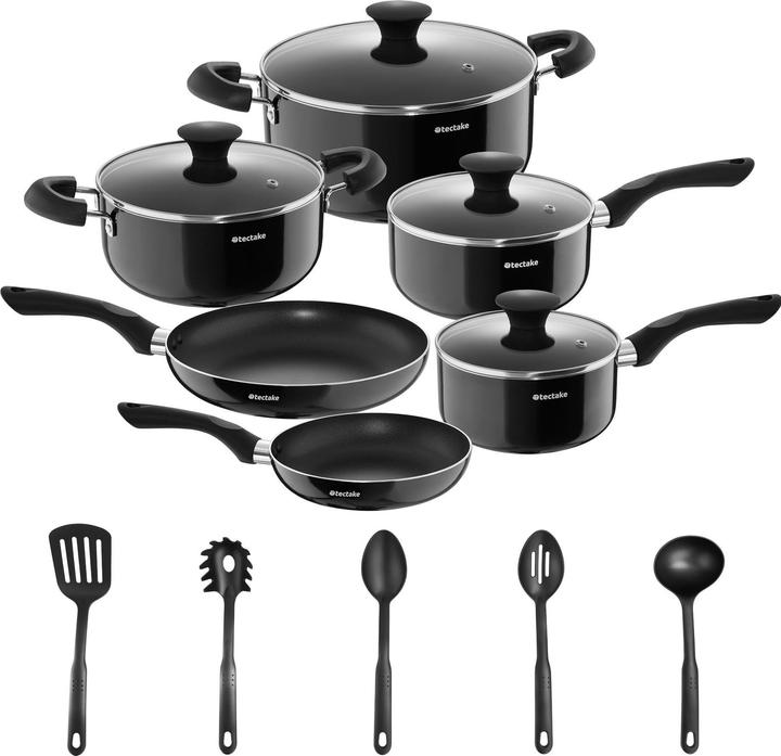 Image du produit tectake Set de pots Varese, en aluminium avec capuchons en vetro, 15 pièces (26 cm, Ensemble de casseroles et de poêles de cuisson, Aluminium)