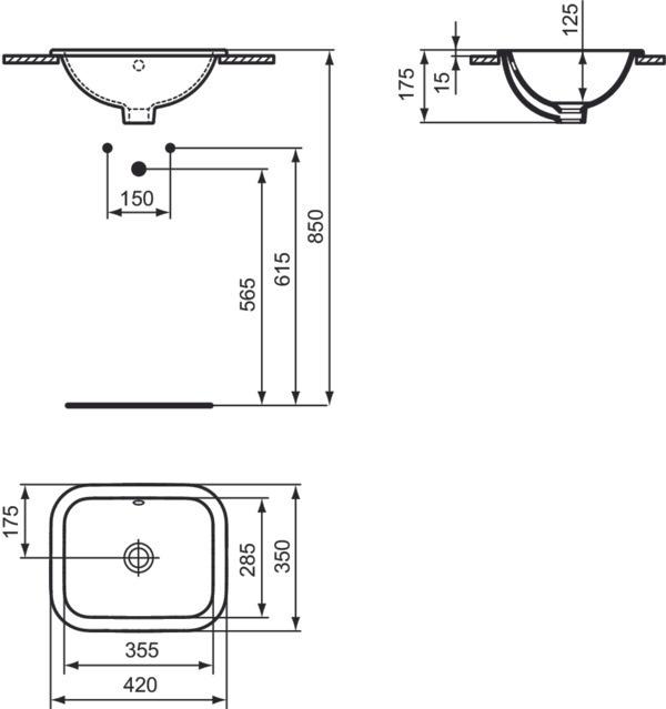 Actual product image Ideal Standard Connect Rectangular built-in washbasin 420mm E5055 (350 mm, 420 mm)