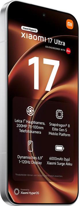 Productafbeelding Xiaomi 17 Ultra (1024 GB, Wit, 6.90", Dubbele SIM, 5G)