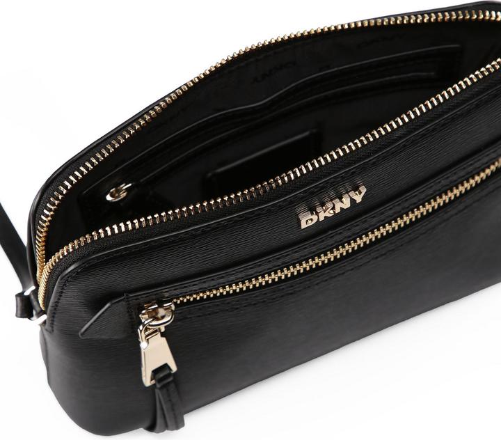 Actual product image DKNY Leren Schoudertas Bryant Crossbody Bag Blk / Gold Zwart