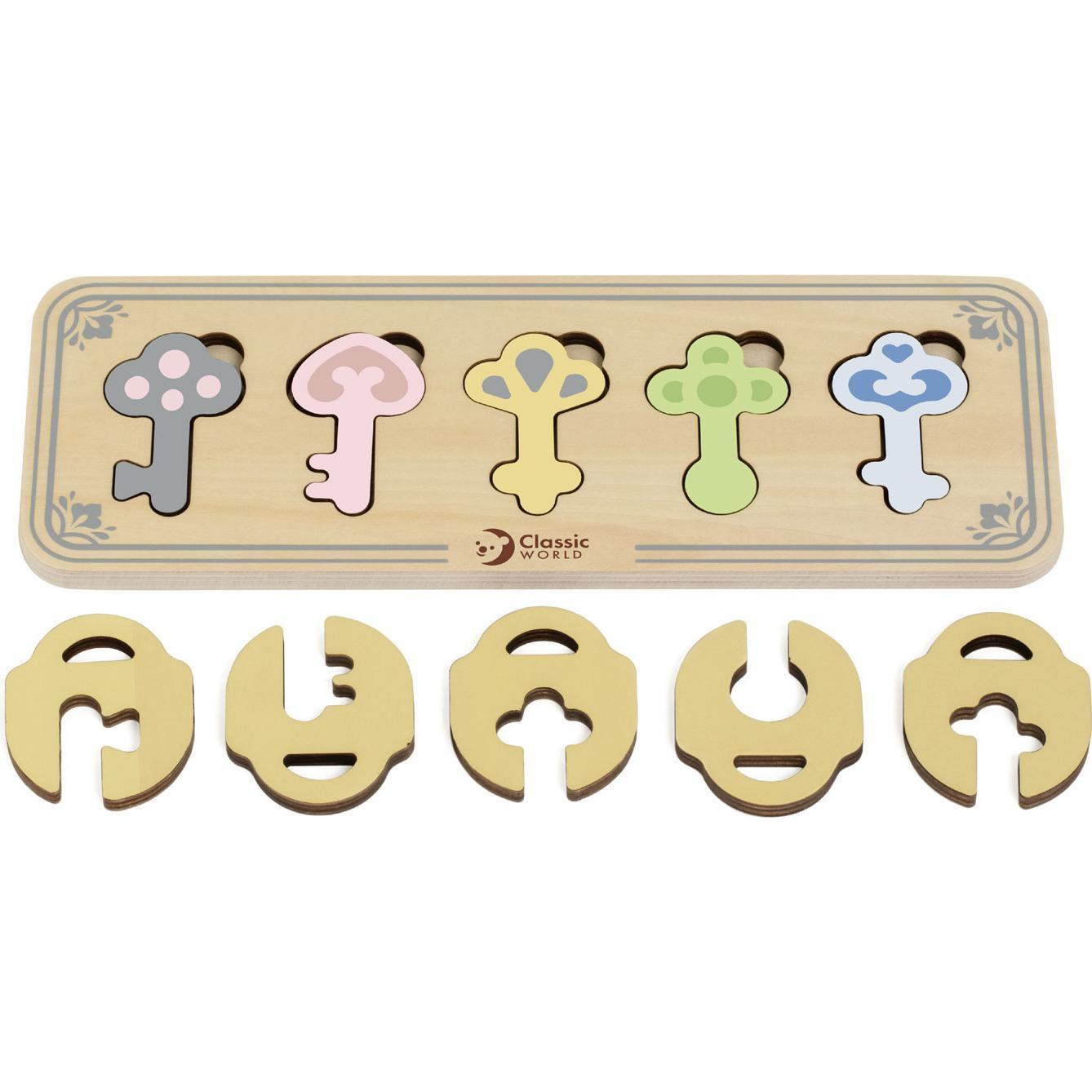 Classic World Holz-Montessori-Sensorik-Puzzleschlüssel und -schlösser passend dazu