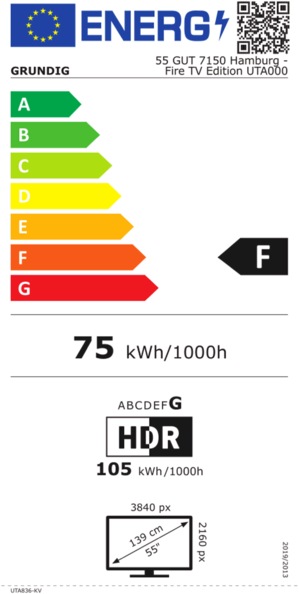 Energie-Label Grundig 55 GUT 7150 Hamburg - Fire TV Edition - 139,7 cm - 55" (55", LCD, UHD)