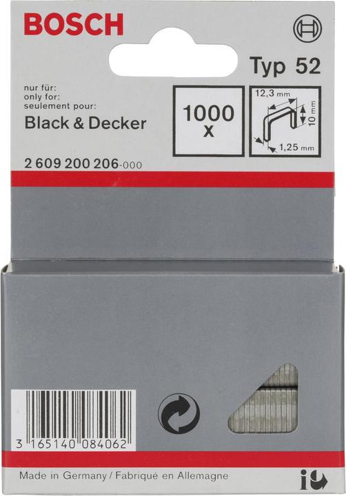 Produktbild Bosch Professional Zubehör Flachdrahtklammer Typ 52, 12,3 x 1,25 x 10 mm