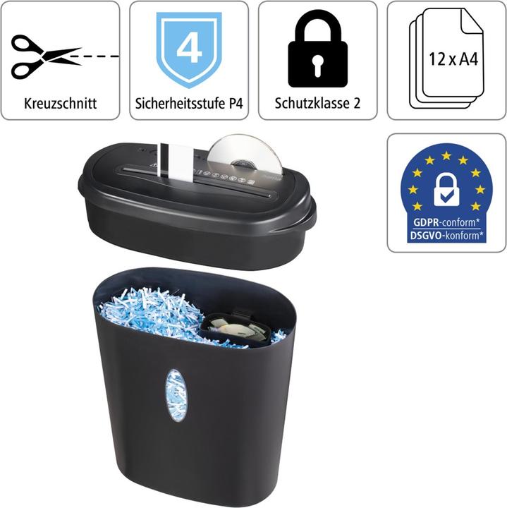 Immagine prodotto Hama Trituratore Home X12CD Taglio a striscia 4 x 40 mm 21 l Numero di fogli (max.): 13 Livello di (Taglio striscia)