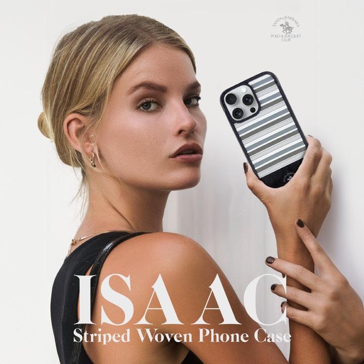 Actual product image Santa Barbara iPhone 16 Pro - Polo Isaac - Premium Sommer-Etui mit Stoffdesign, Streifenmuster, Gold (Apple iPhone 16 Pro)