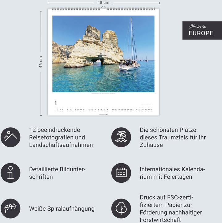 Actual product image Griechische Inseln Kalender 2026 - Im Land der Götter (48 x 46 cm)