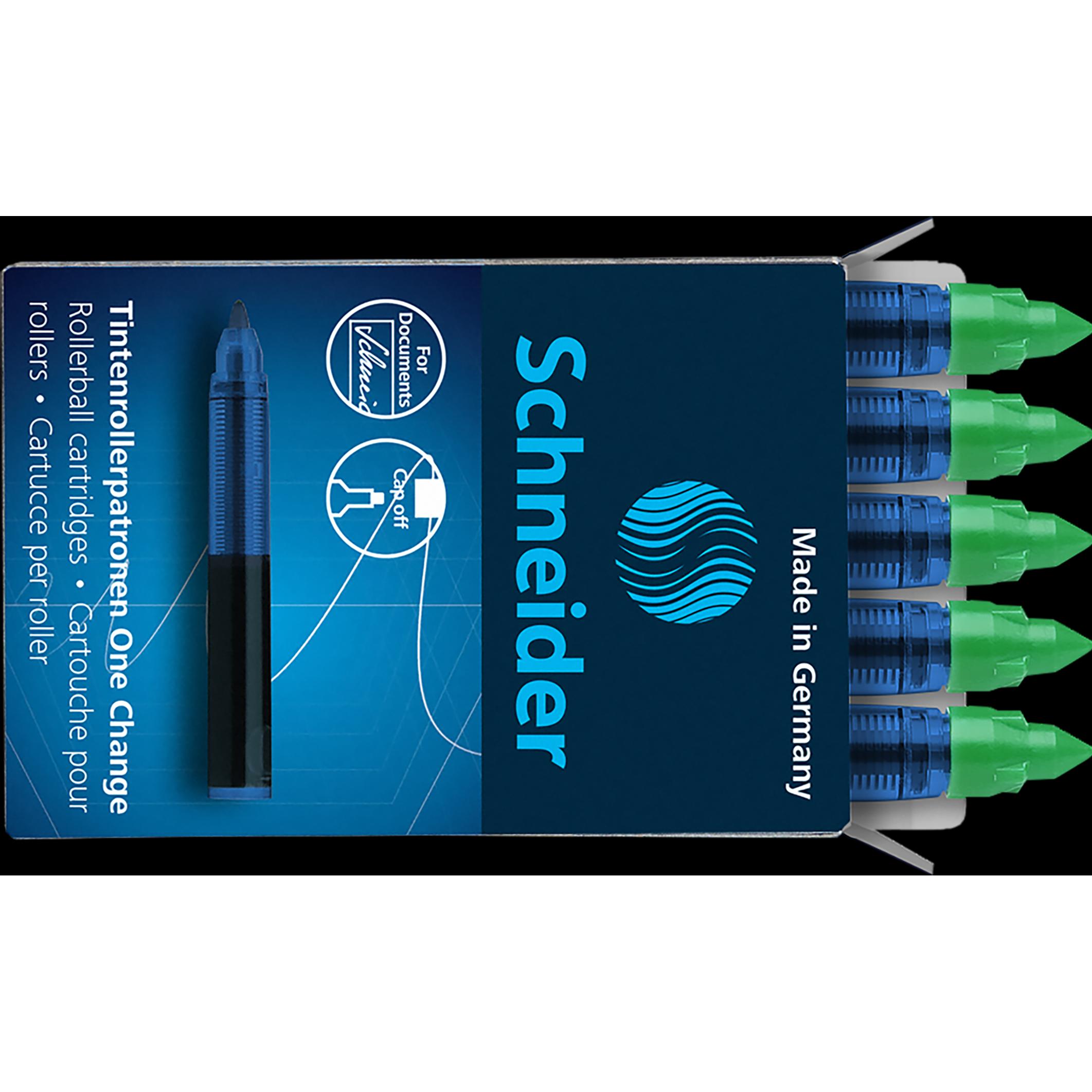Thumbnail - Schneider, Ersatzpatrone, Rollerpatrone 0.6mm 4029G One Change grün 5 Stück (Tintenfass, Grün, 0.60 mm)