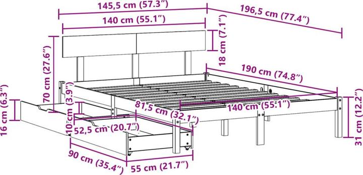 Produktbild vidaXL Bettrahmen (140 x 190 cm)