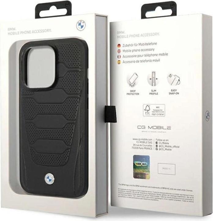 Actual product image BMW Case BMHMP14L22RPSK iPhone 14 Pro 6.1" czarny/black Leather Seats Pattern MagSafe (Apple iPhone 14 Pro)
