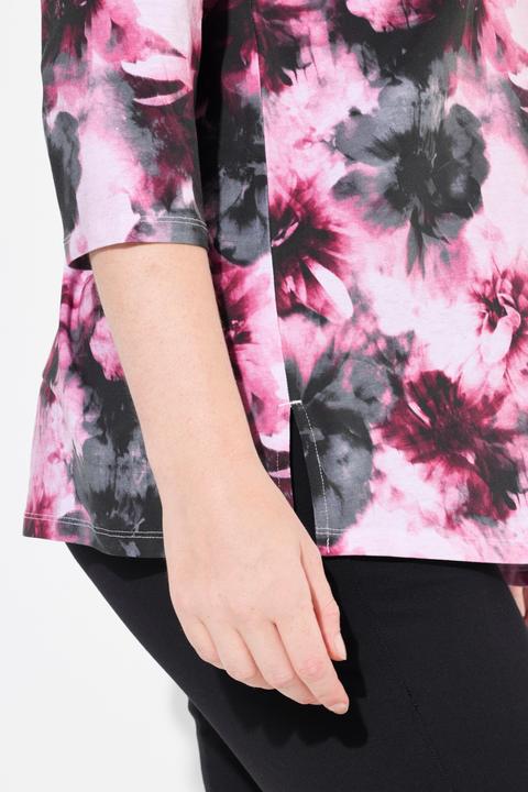 Immagine prodotto Ulla Popken Maglia in cotone Pima con fiori, scollo a girocollo e maniche a 3/4 (54)