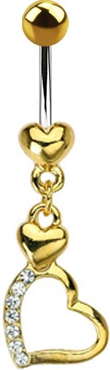 Image du produit Star Piercing Banane plaquée or avec boule et coeur Pendentif deux coeurs (Laiton, Acier chirurgical 316L)