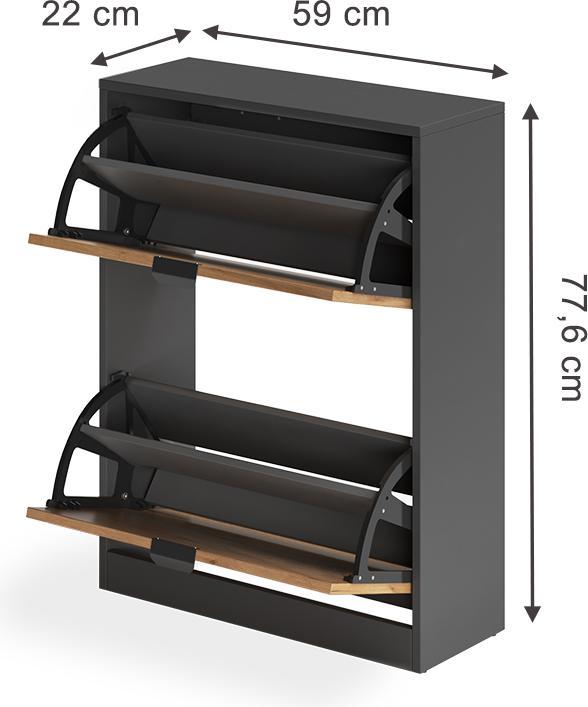 Produktbild Vicco Schuhkipper Gizmo, Goldkraft Eiche/Anthrazit, 59 x 77.6 cm mit 2 Fächern (22 x 59 x 77.60 cm)