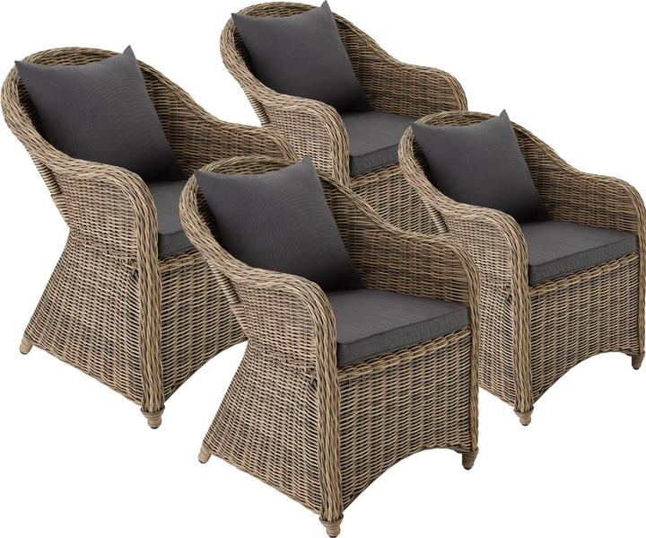 Actual product image tectake 4 Garden chairs luxury rattan + cushions