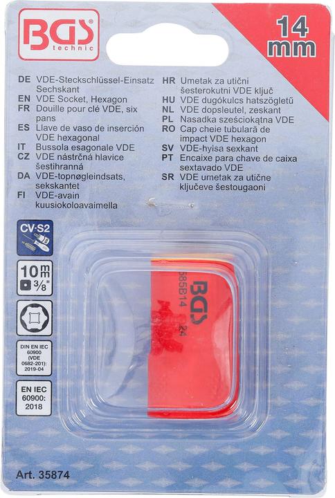 Immagine prodotto BGS VDE-Steckschlüssel-Einsatz Sechskant | Antrieb Innenvierkant 10 mm (3/8") | SW 14 mm (14 mm)