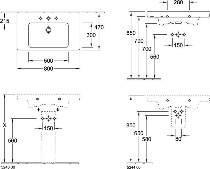 Image du produit Villeroy & Boch Meuble vasque Subway 2.0 80 cm blanc avec revêtement 717580R1 (470 mm, 800 mm)
