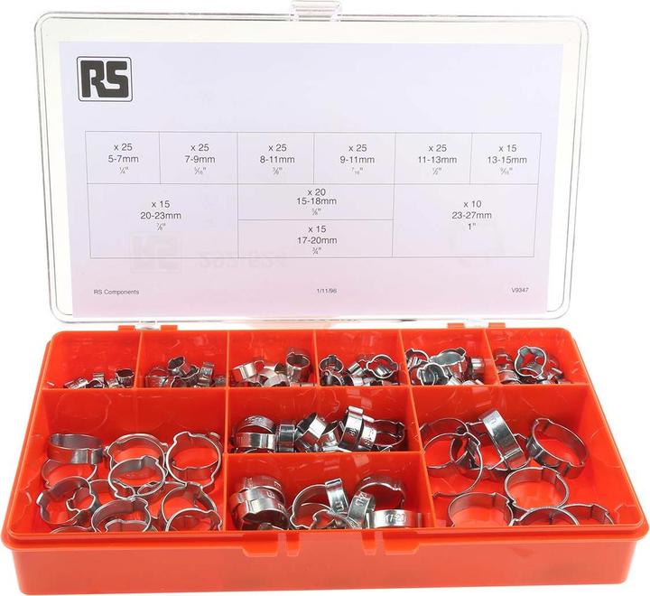 Actual product image RS PRO 200pcs zinc plated steel O clip kit