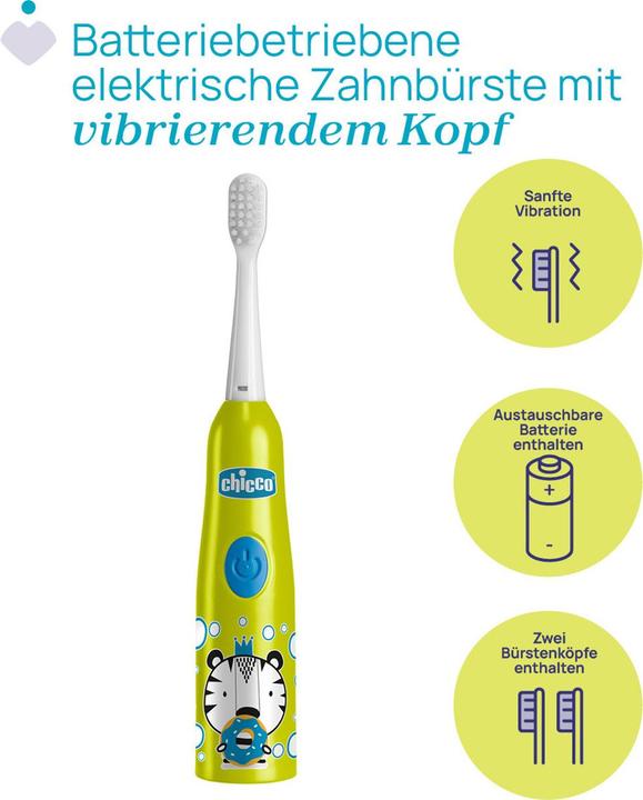 Image du produit Chicco Brosse à dents électrique, TIGER - 3Y+ - Avec pile remplaçable (Brosse à dents oscillo-rotative)