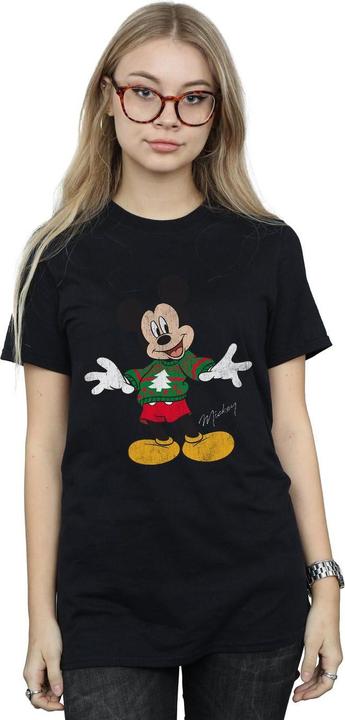 Actual product image Disney Womens/Ladies Mickey Mouse Christmas Jumper Cotton Boyfriend T-Shirt (S)