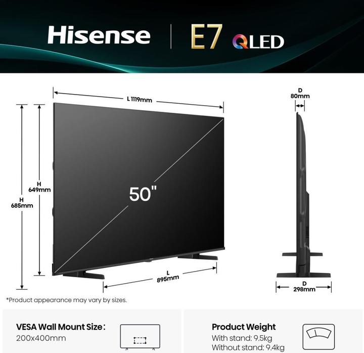 Actual product image Hisense TV 50E77Q (50", QLED, UHD, 2025)